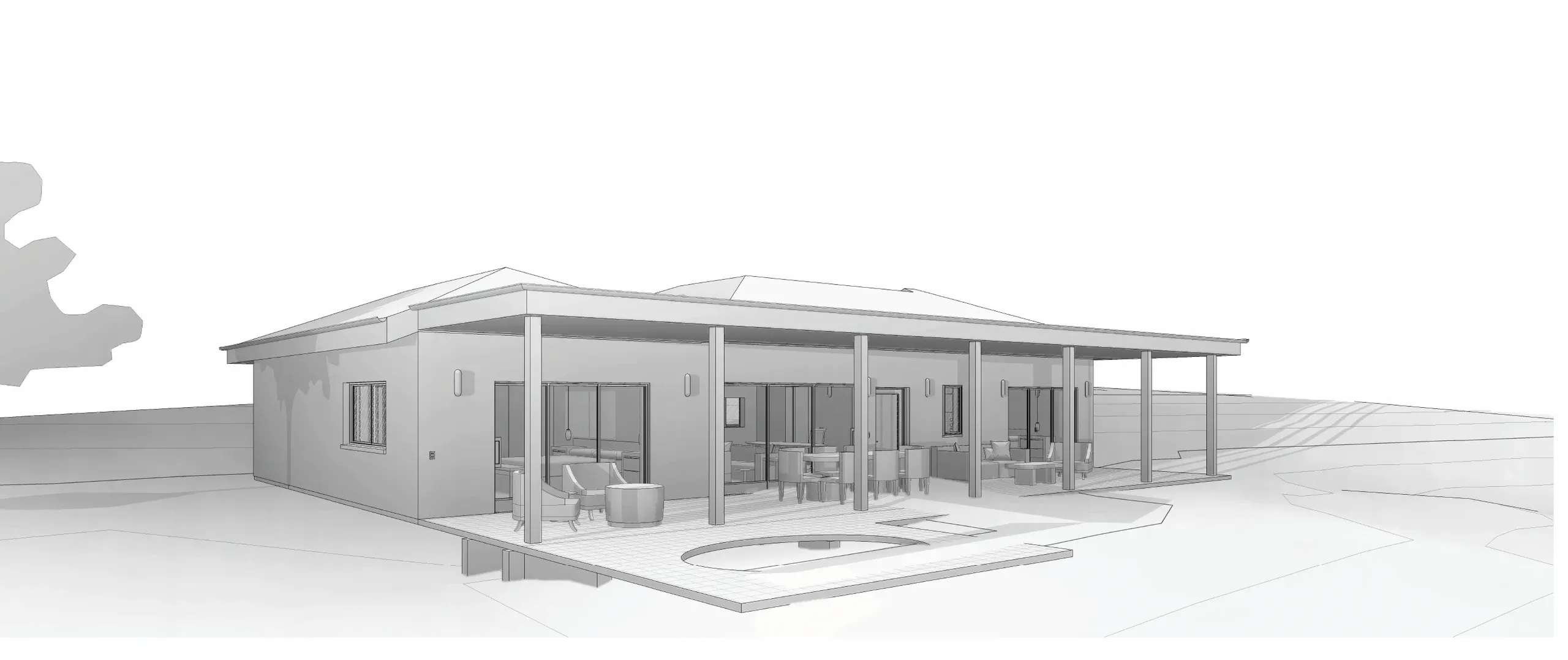 Architectural rendering of the Beach House and its terrace