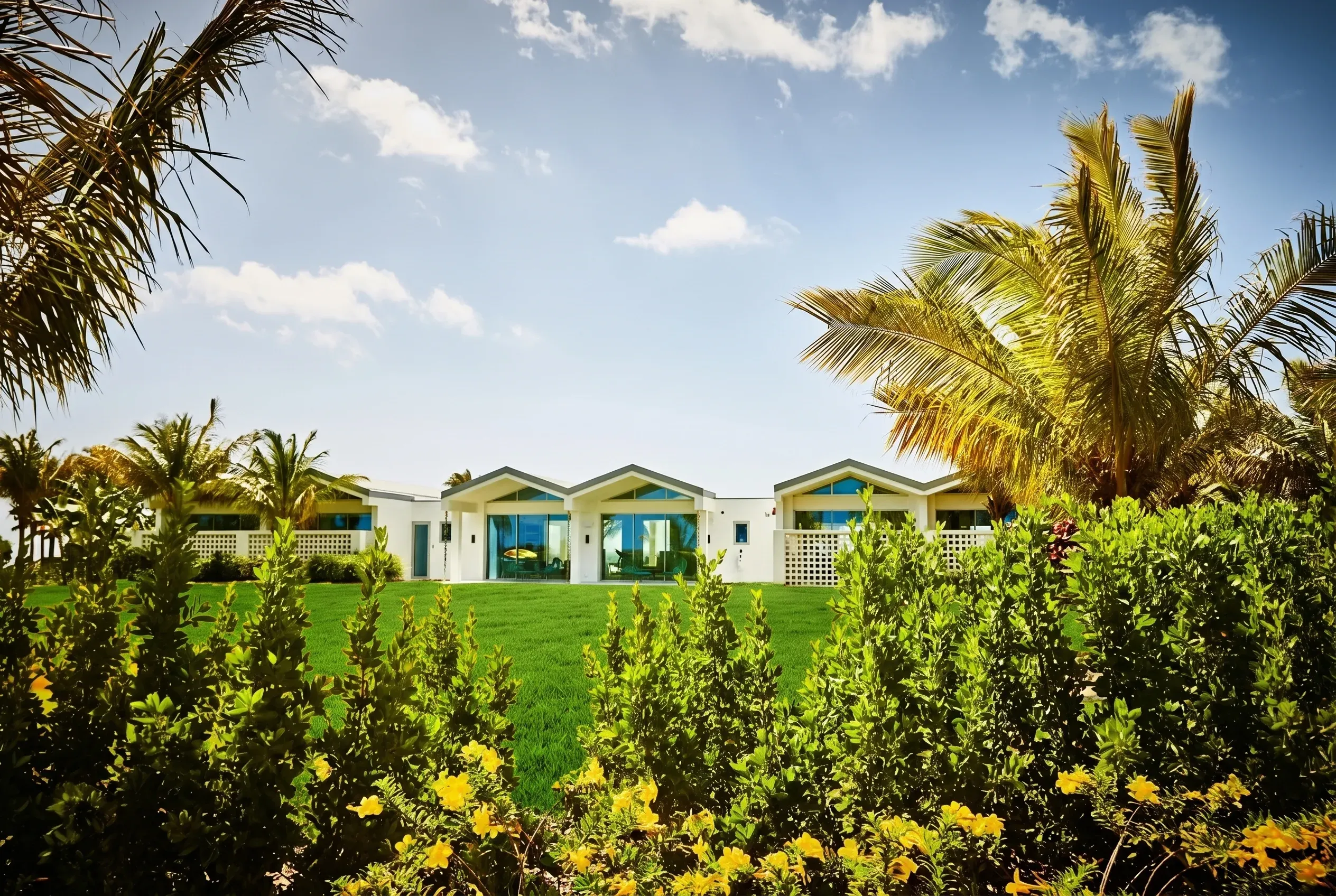 The five guest pavilions under Caribbean skies