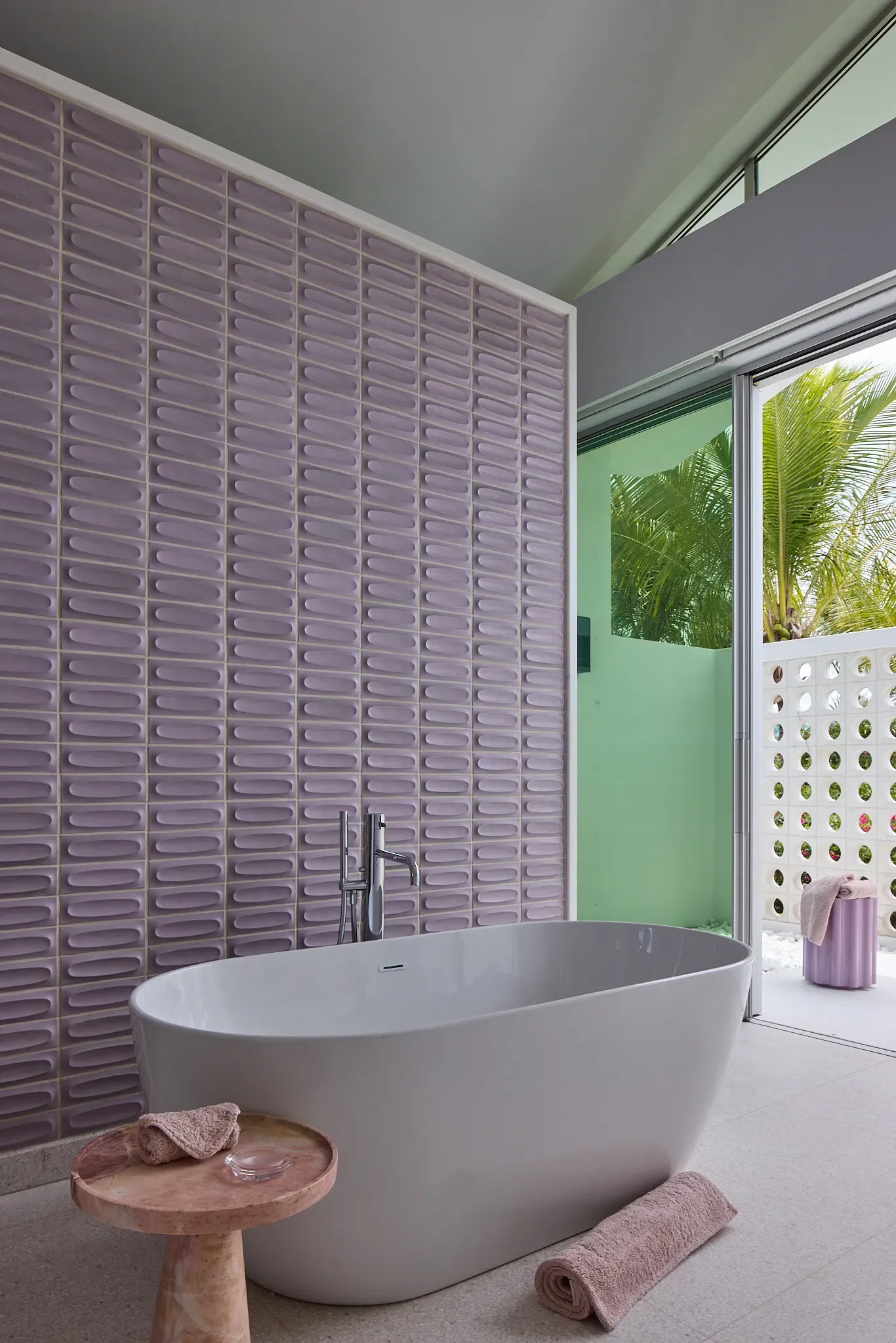 Outdoor bathtub in a private garden