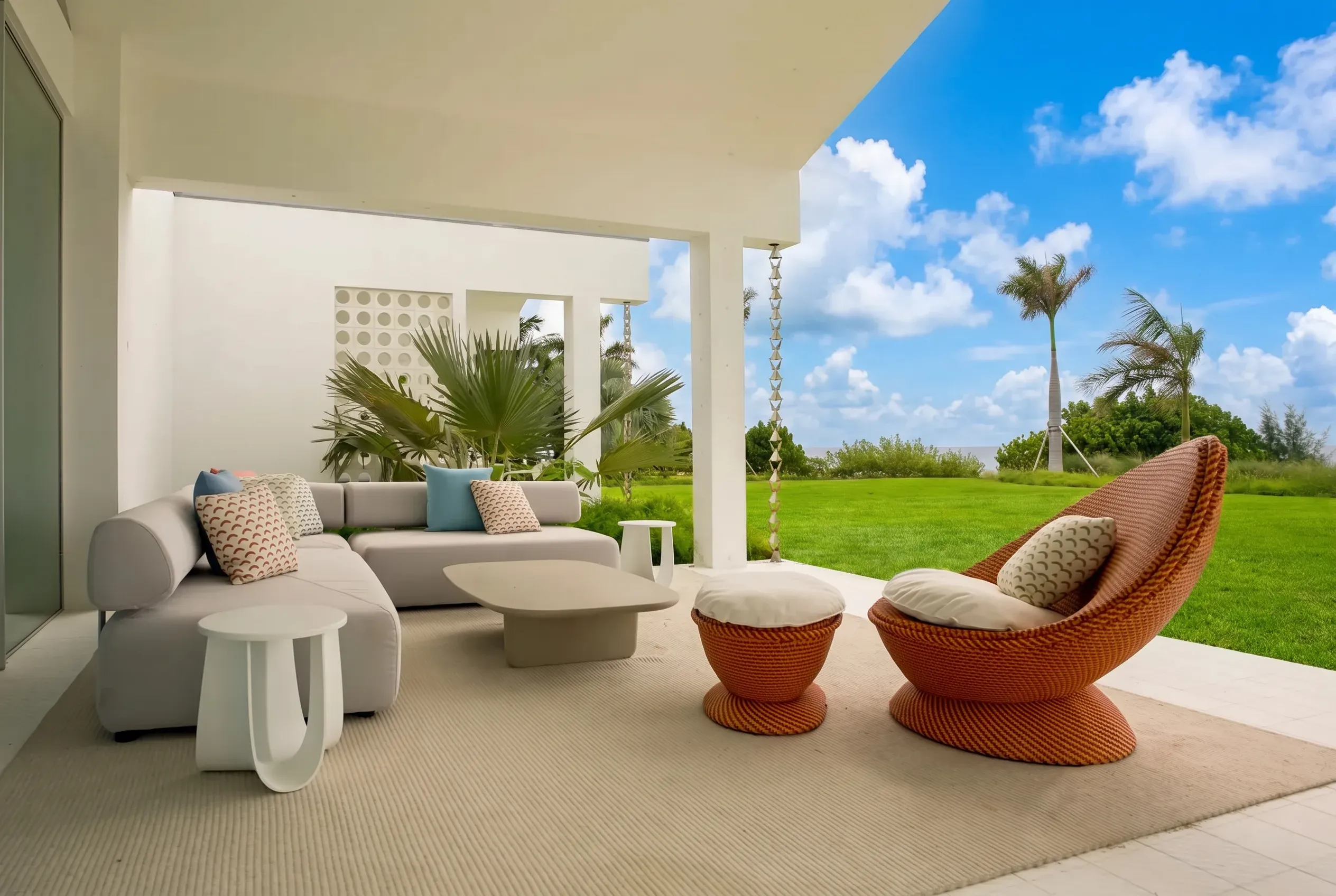 Pavilion terrace lounge facing the lawn