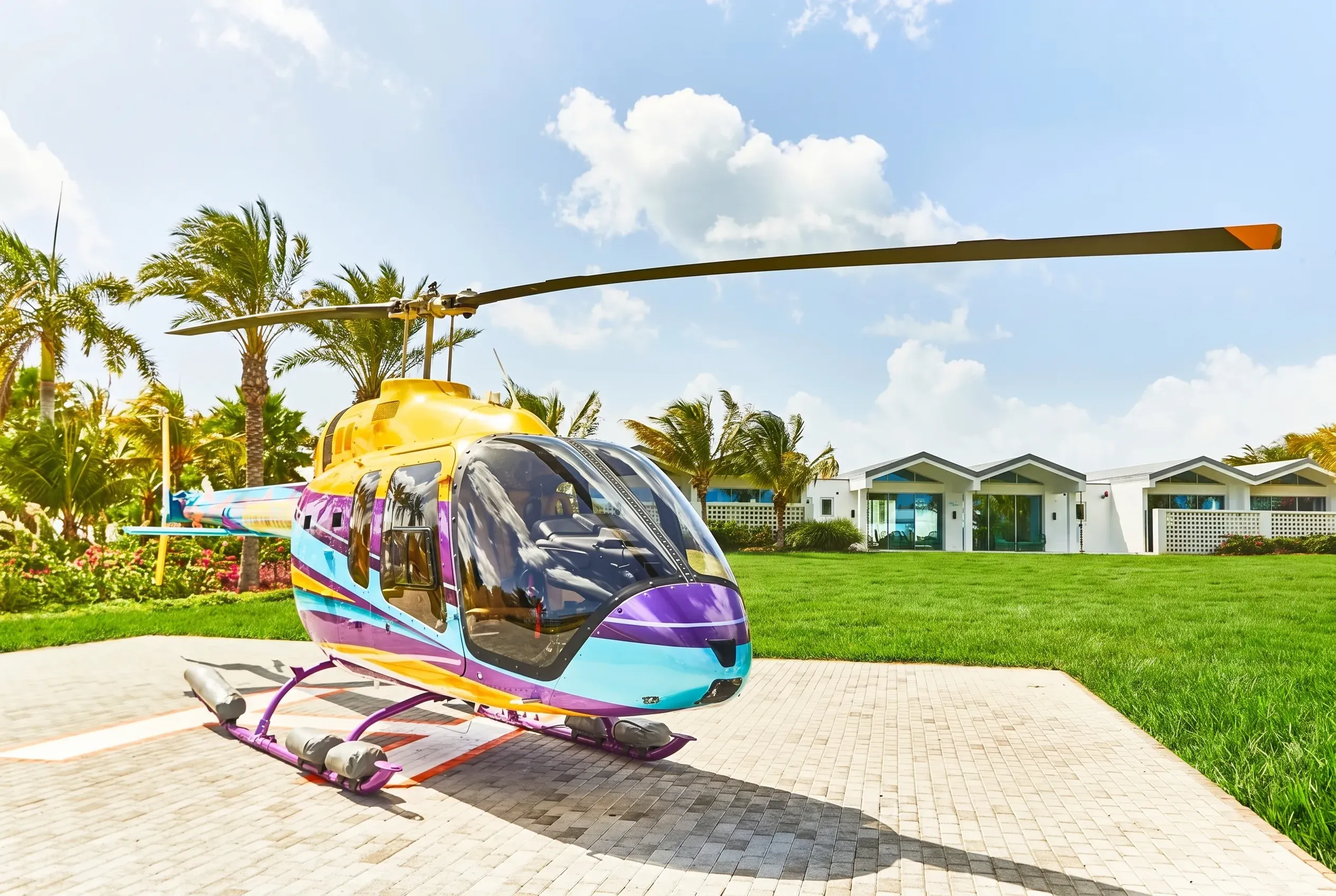 The Bell 505 on the estate helipad