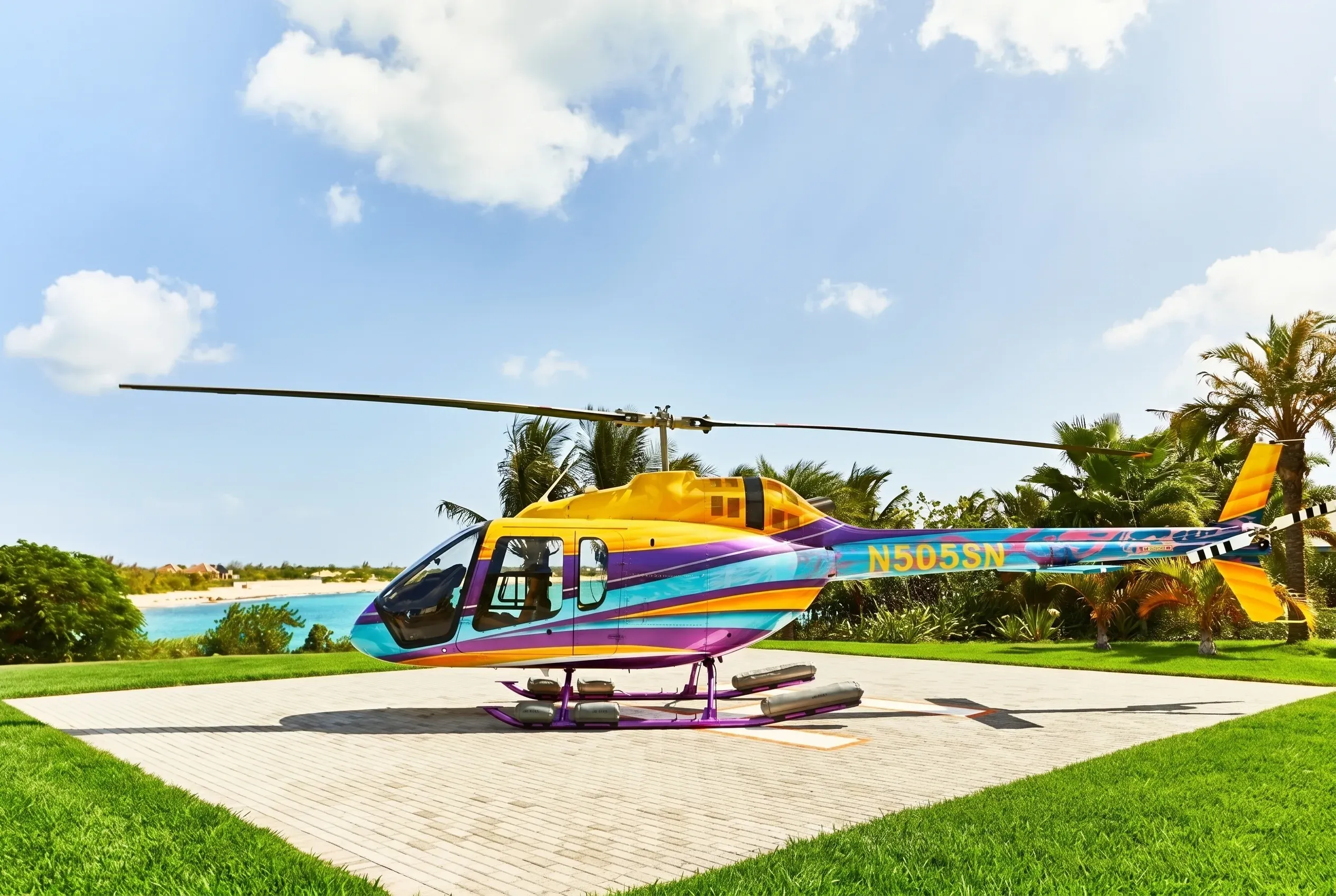The Bell 505 on the estate helipad