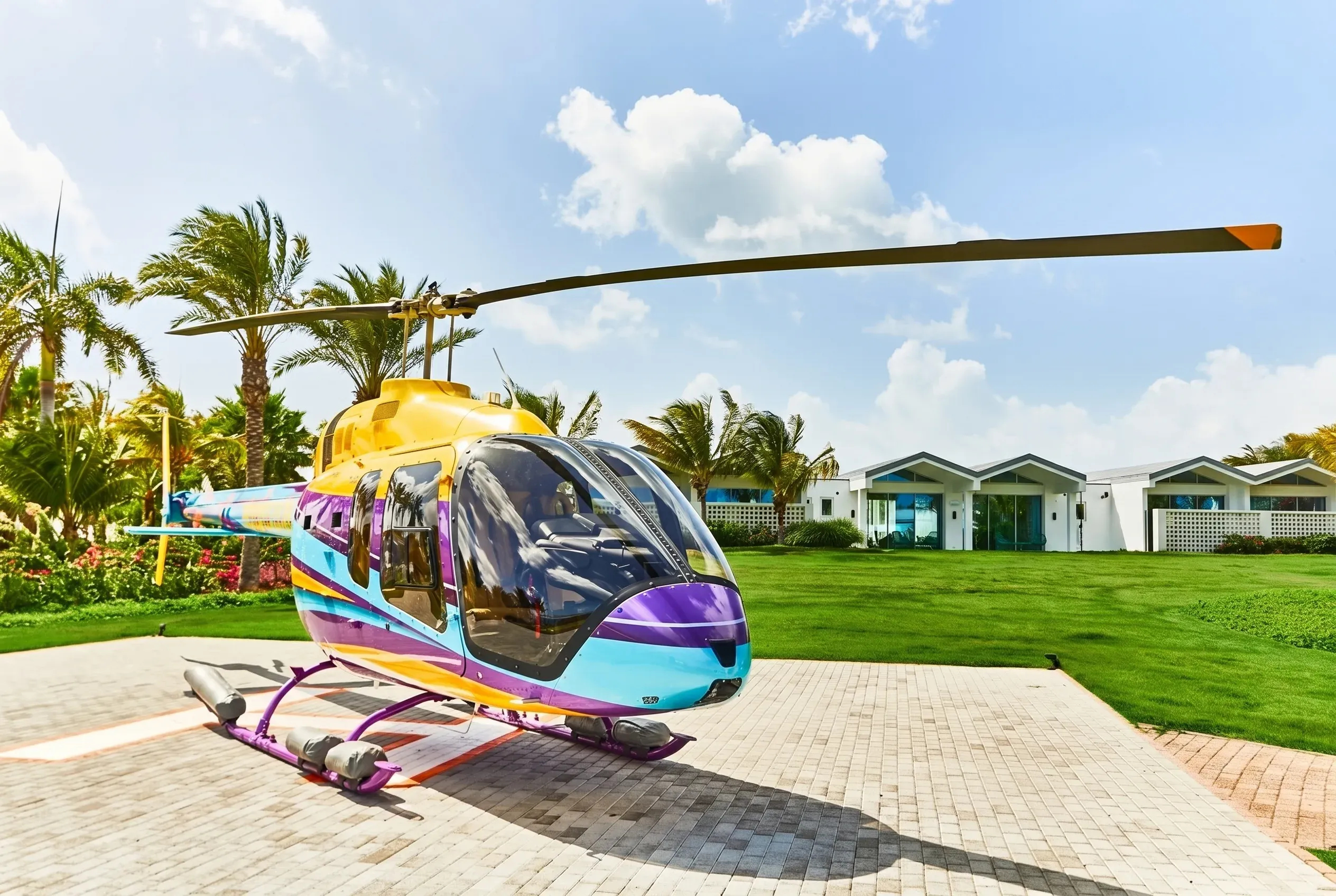 The Bell 505 up close on the helipad