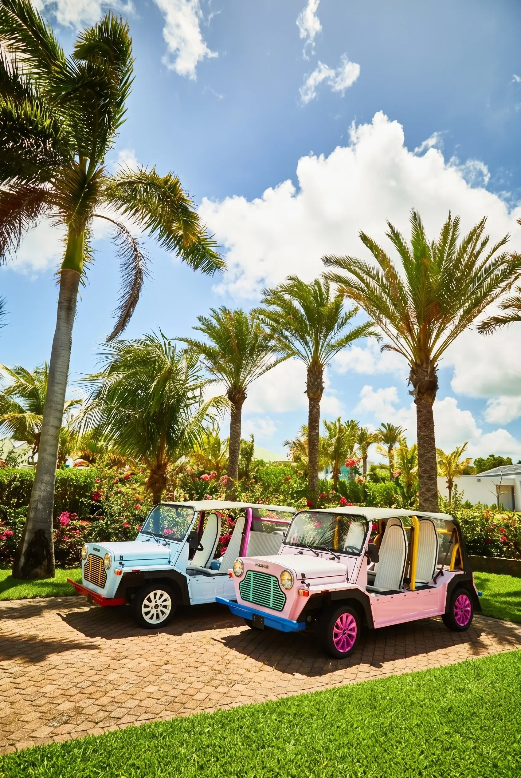 A Mini Moke on the estate lawn