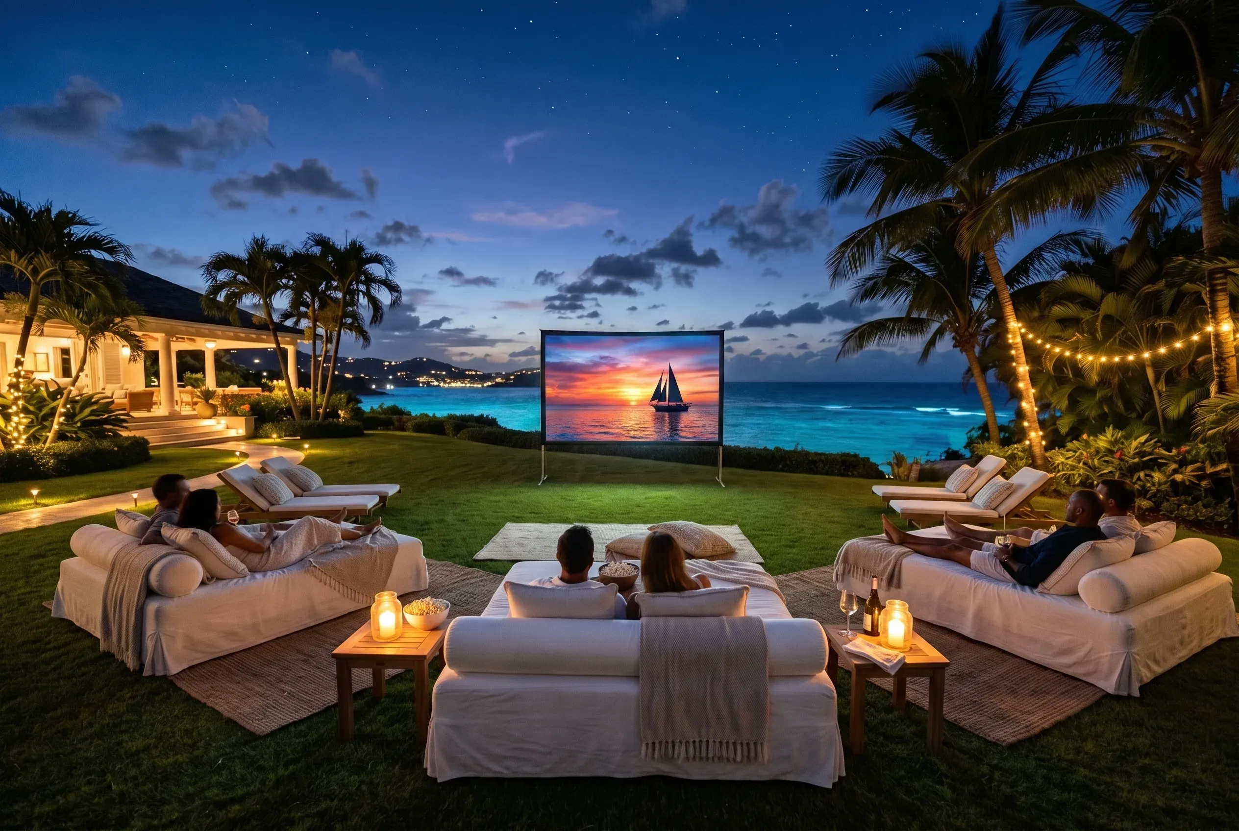 The outdoor cinema at night