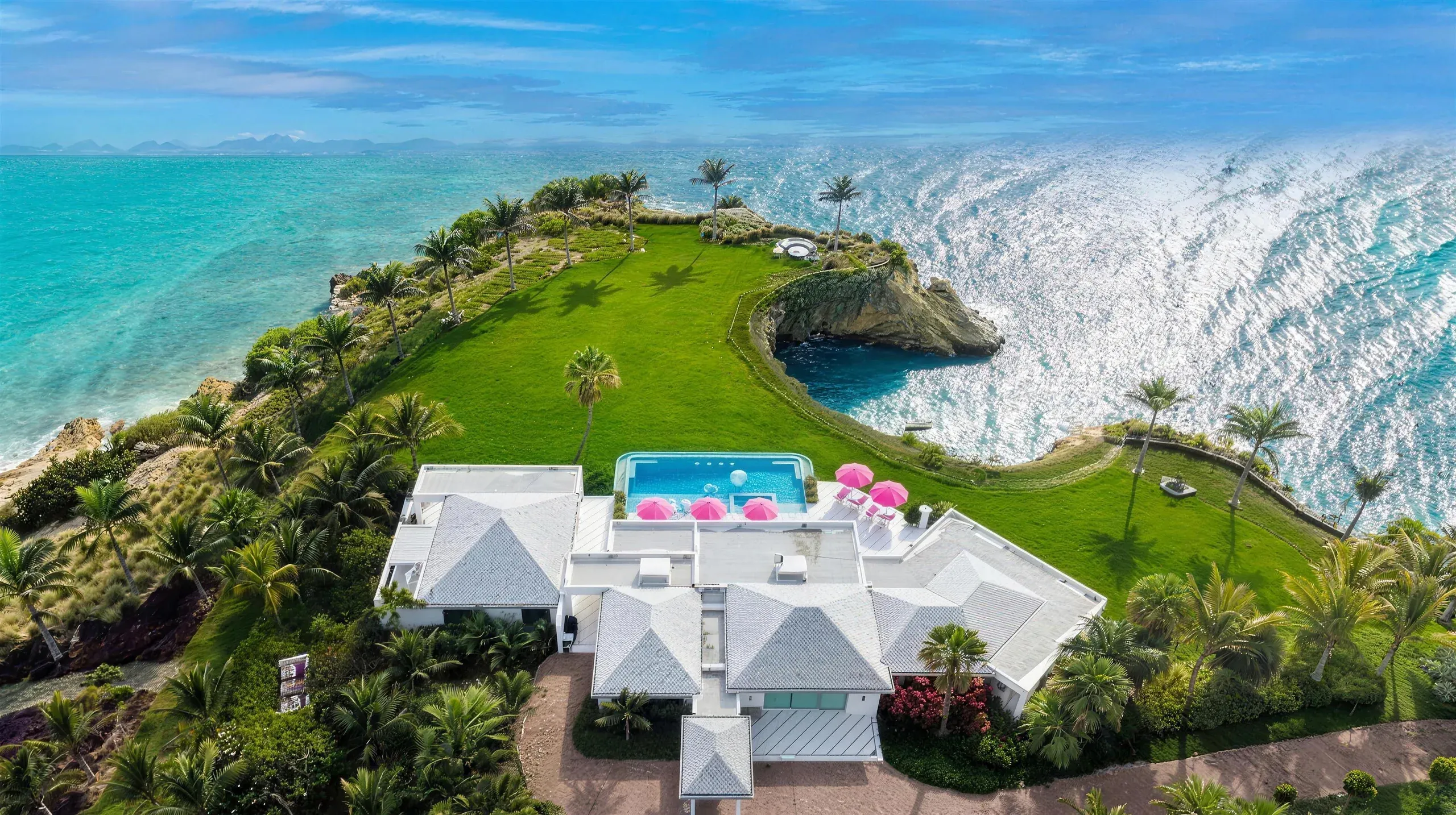 The Party House and its cliff-edge pool from above