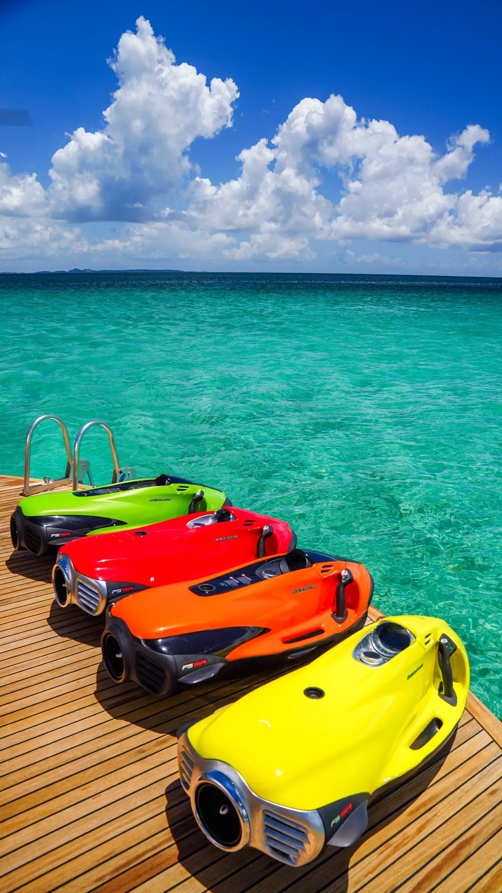 Sea bobs lined up on the yacht deck