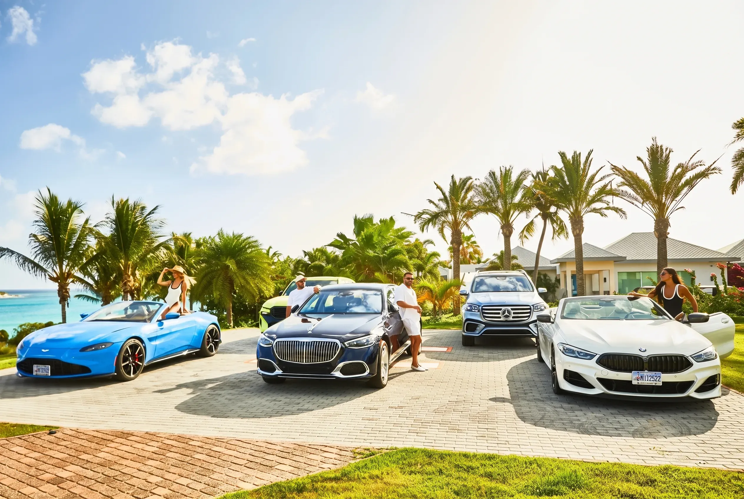 The car collection lined up on the estate drive