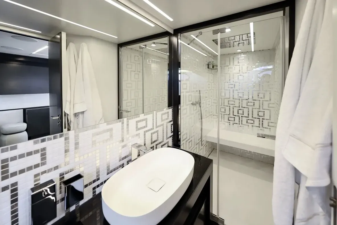 An en-suite bathroom aboard Queen B Sport