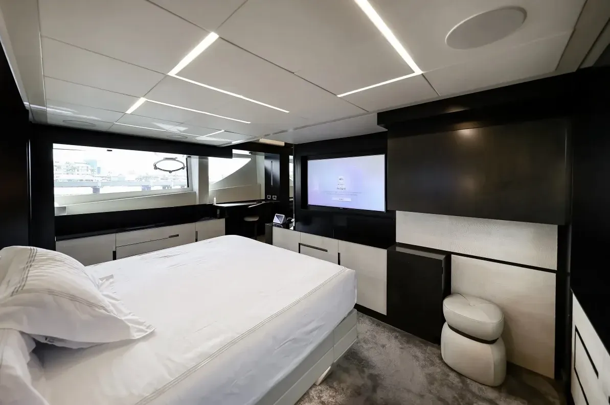 A guest cabin in light linen tones