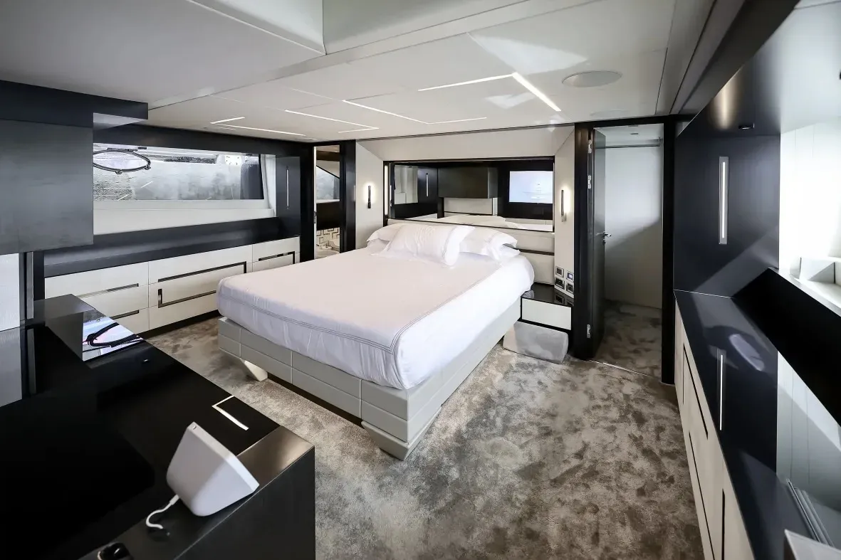 The full-beam owner's suite aboard Queen B Sport